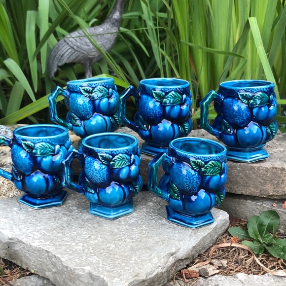 Vintage Mood Indigo Blue Inarco Mugs-Set of 6-EUC-Ceramic-Made in Japan-1960’s - Picture 3 of 15